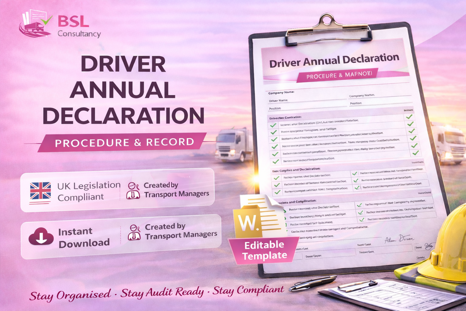 Driver Annual Declaration Procedure & Record (Editable Template)