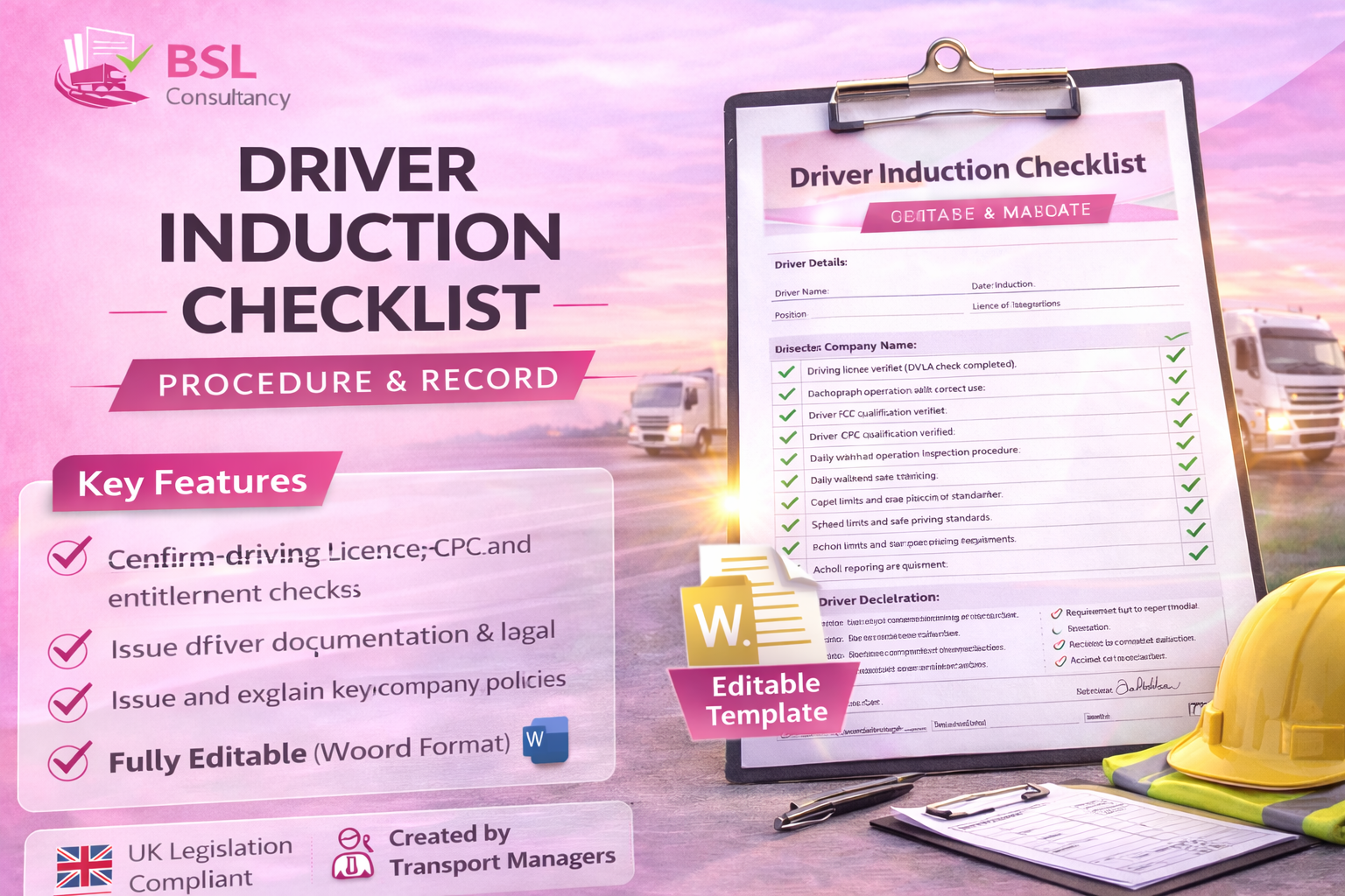 Driver Induction Checklist Procedure & Record (Editable Template)
