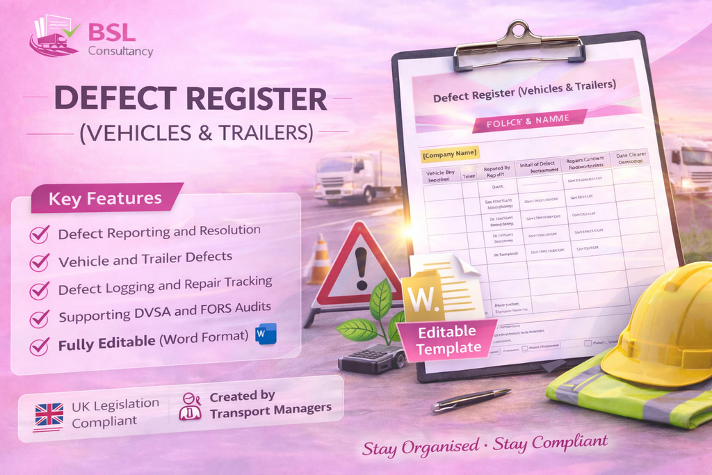 BSL Vehicle Defect Register (DVSA & FORS Compliant) – Excel & Google Sheets