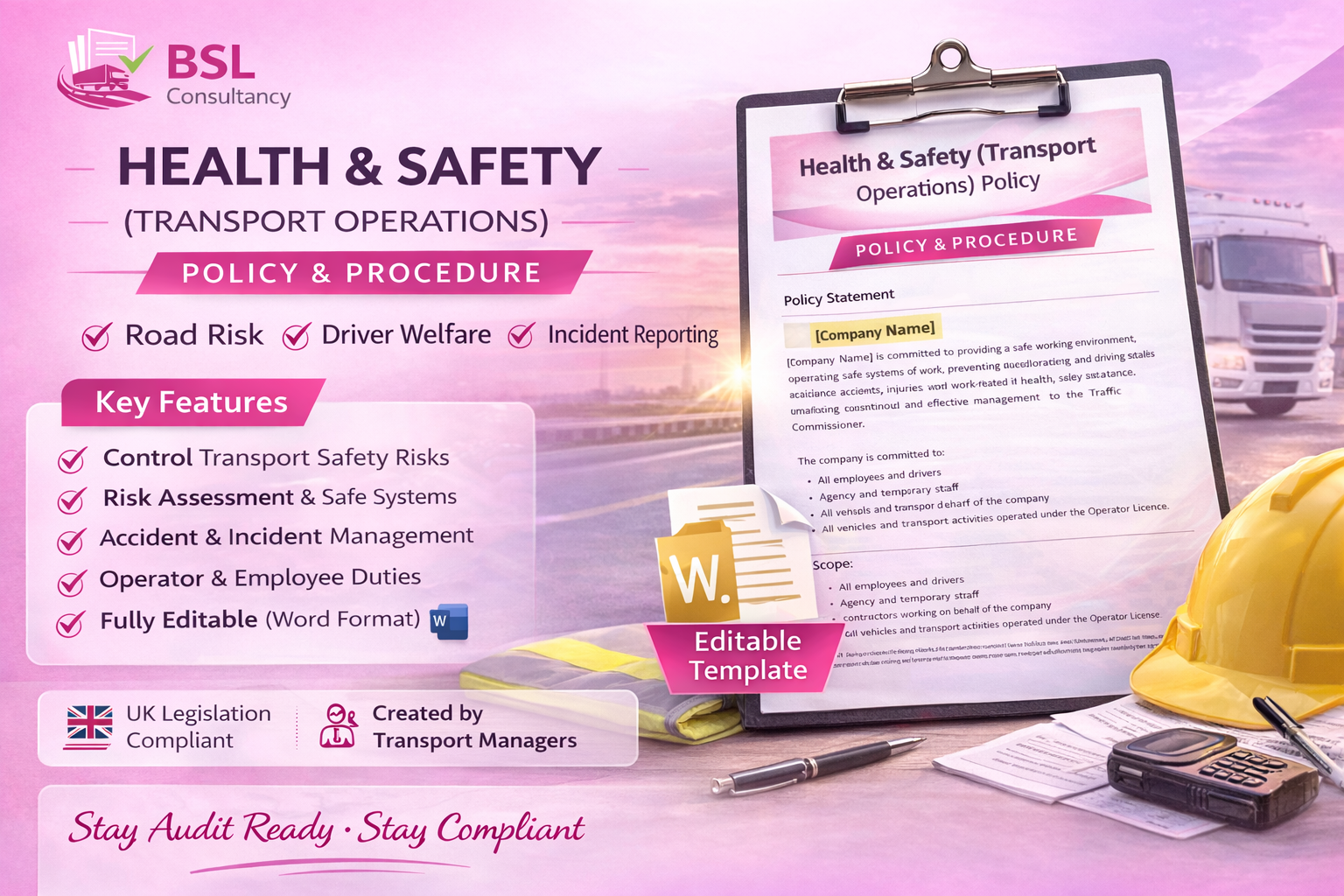 Health & Safety (Transport Operations) Policy & Procedure (Editable Template)