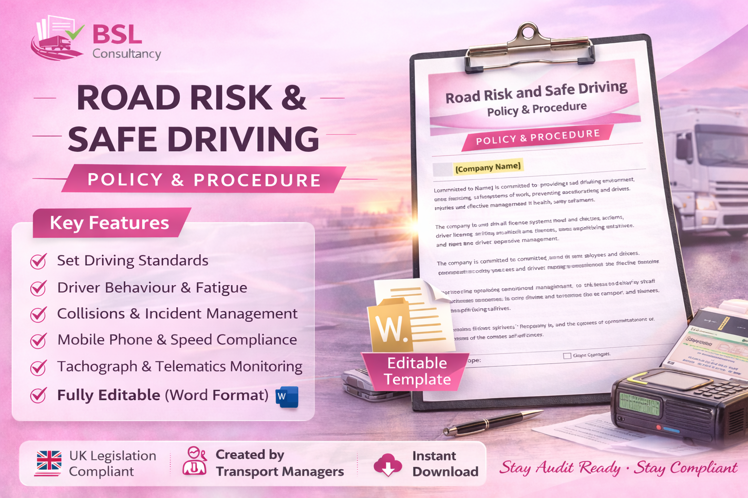 Road Risk & Safe Driving Policy & Procedure (Editable Template)