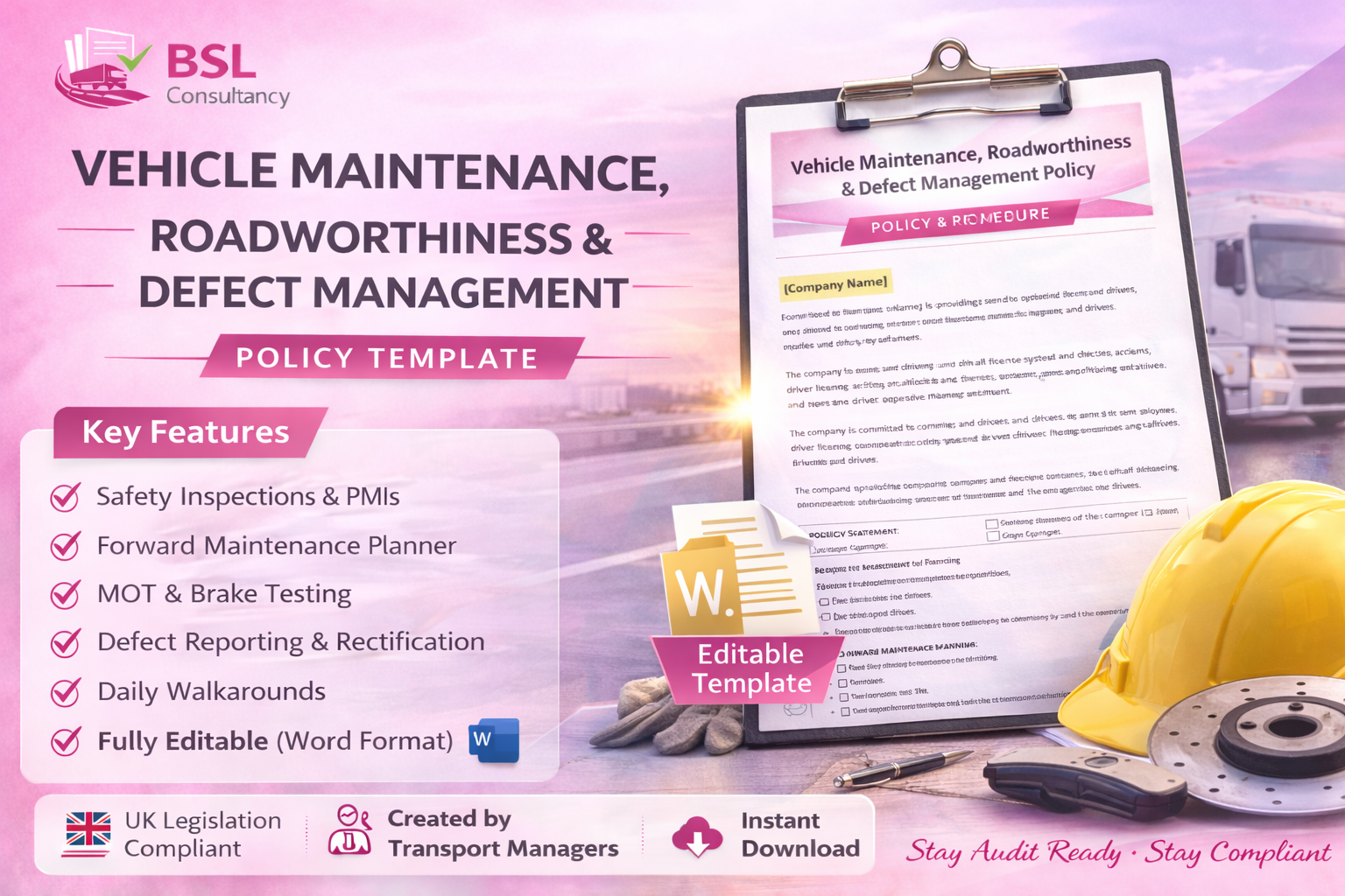 Vehicle Maintenance, Roadworthiness & Defect Management Policy (Editable Template)